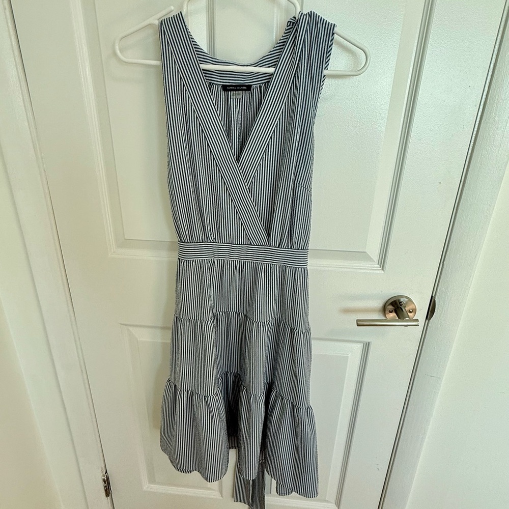 Tommy Hilfiger Navy and White Striped Sleeveless Midi Dress